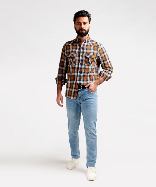 HR Clothing Men's Casual Checkered Shirt - Brown