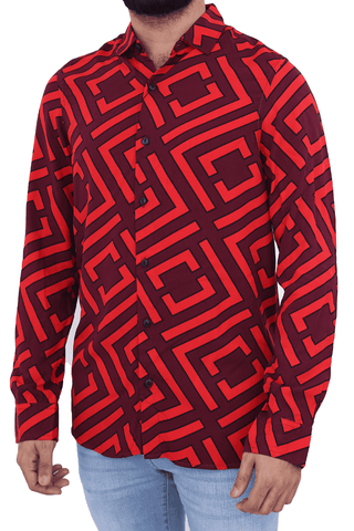 Men's Casual Shirt SHC-1741 Red Printed