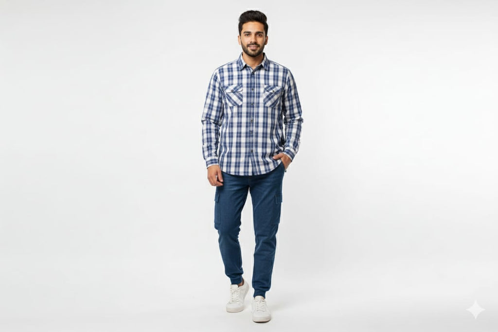 Men's Casual Shirt - Blue Chk Shc-1719 (ORG)