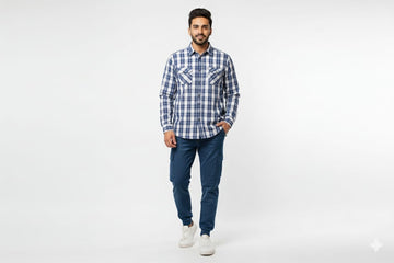 HR Clothing Men's Casual Shirt - Blue Chk