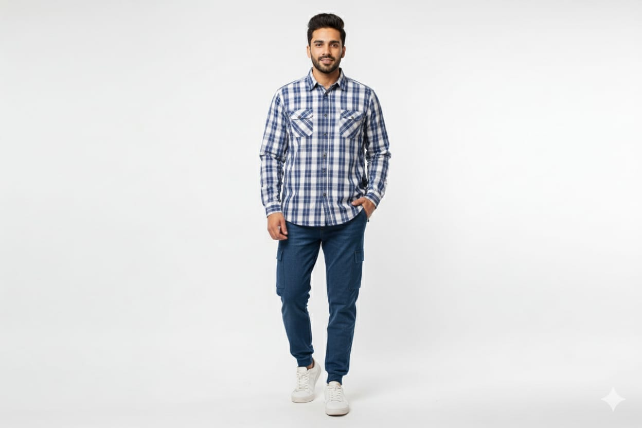 Men's Casual Shirt - Blue Chk Shc-1719 (ORG)