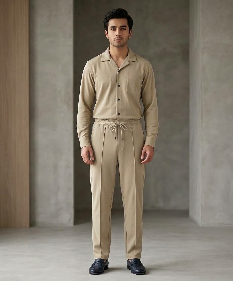 HR clothing Mens Inter Lock Co-Ord Set 3089/0714 -Beige
