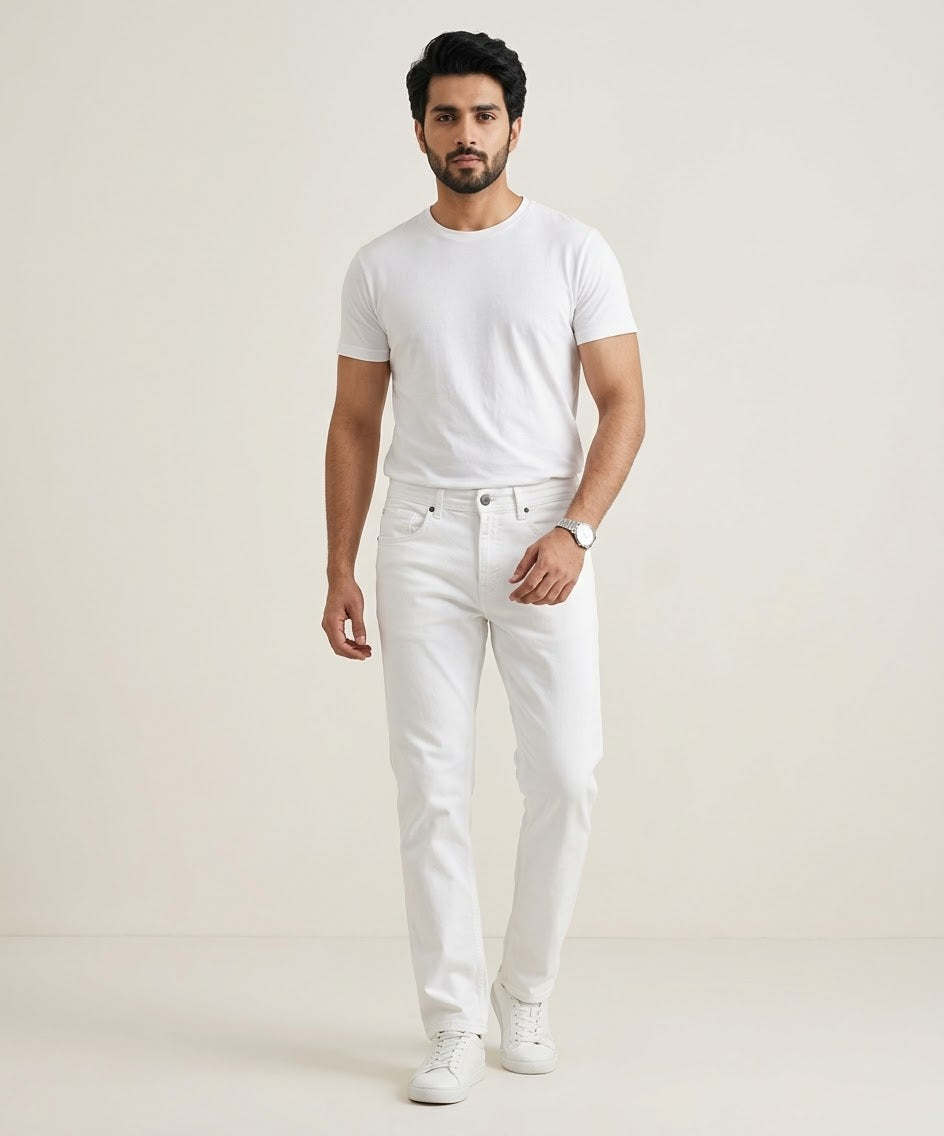 Men's Denim Straight Fit Jeans - White - JP-2266