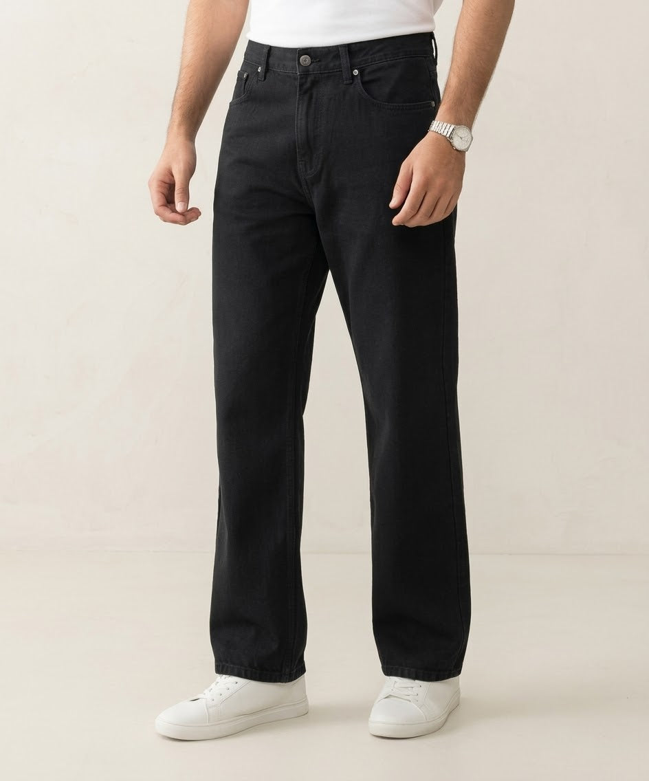 Men's Denim Smart Baggy Jeans - Black - JP-2251