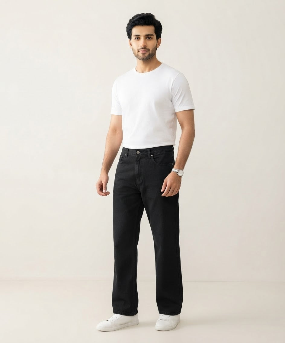 Men's Denim Smart Baggy Jeans - Black - JP-2251