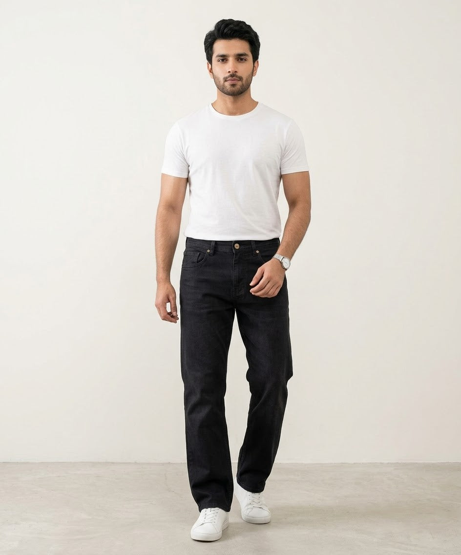 Men's Denim Smart Baggy Jeans -Black - JP-2241