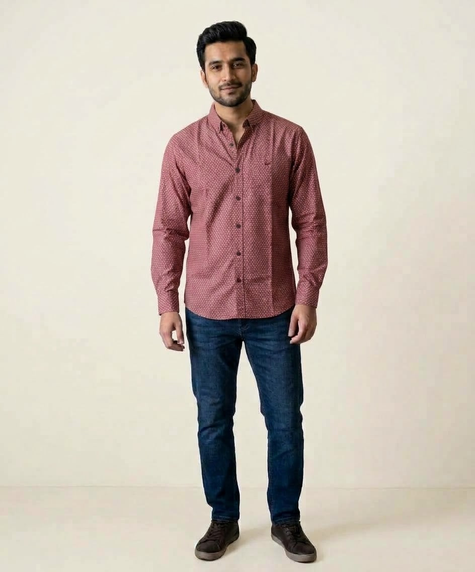 Men's Casual Shirt - Maroon-Dotted Shc-1717 (ORG-H)