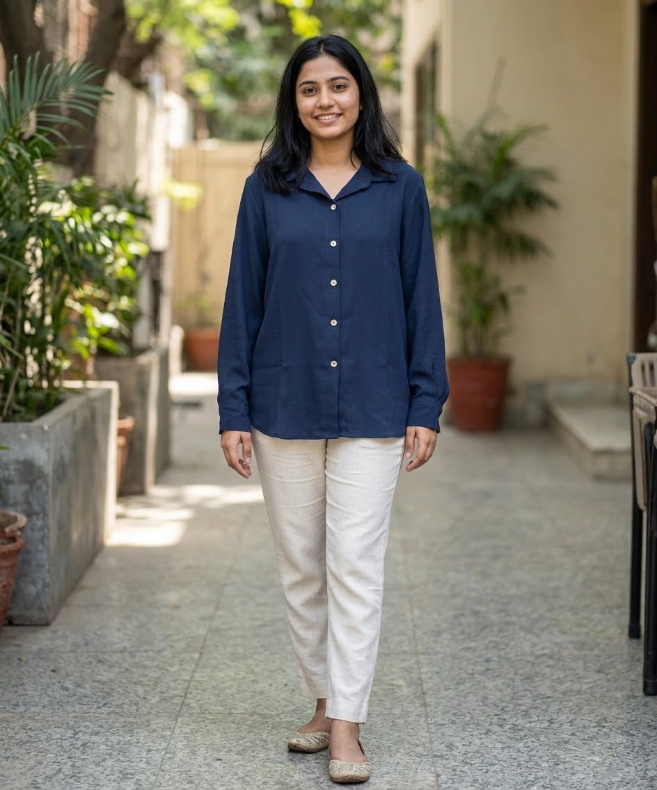 Women's Western Longline Collared Shirt Navy LSH-0114