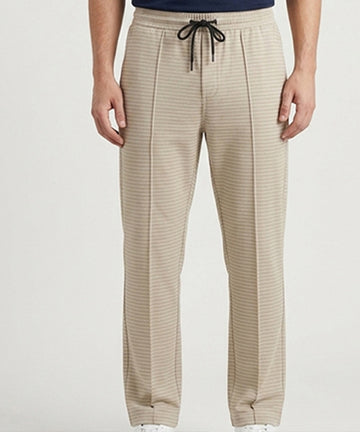 Men’s Pinstripe Drawstring Baggy Trousers- LWR-0688 Beige Stripe