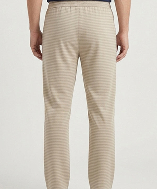 Men’s Pinstripe Drawstring Smart Baggy Trousers- LWR-0688 Beige Stripe