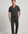 Men’s Pinstripe Drawstring Half Sleeves Shirt– Relaxed Fit - SHC-3067 Black stripe