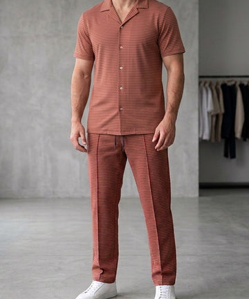 Men’s Pinstripe Drawstring Co-Ord Suit– Relaxed Fit- Maroon Stripe
