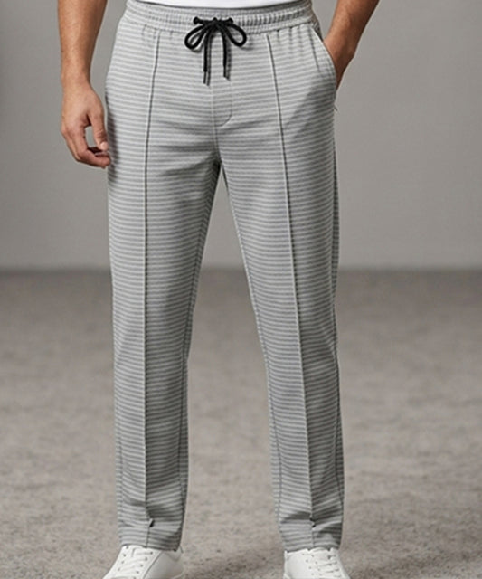 Men’s Pinstripe Drawstring Co-Ord Suit– Relaxed Fit- Grey Stripe