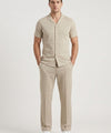 Men’s Pinstripe Drawstring Co-Ord Suit– Relaxed Fit- Beige Stripe