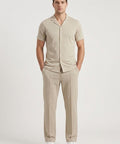 Men’s Pinstripe Drawstring Co-Ord Suit– Relaxed Fit- Beige Stripe
