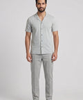 Men’s Pinstripe Drawstring Co-Ord Suit– Relaxed Fit- Grey Stripe