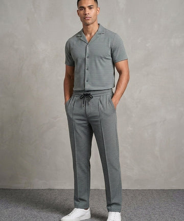 Men’s Pinstripe Drawstring Co-Ord Suit– Relaxed Fit- Green Stripe