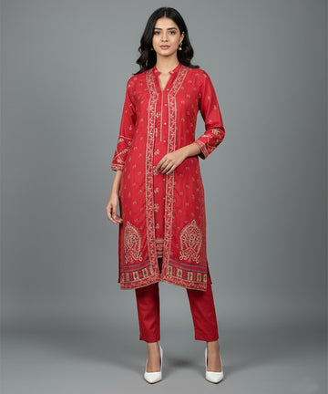 Women's EMBROIDERED SUIT - Maroon