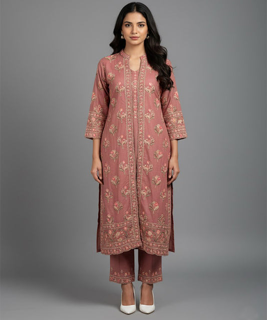 Women's EMBROIDERED SUIT - Rust