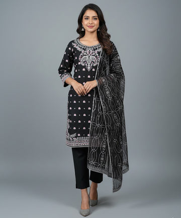Women's EMBROIDERED SUIT - Black