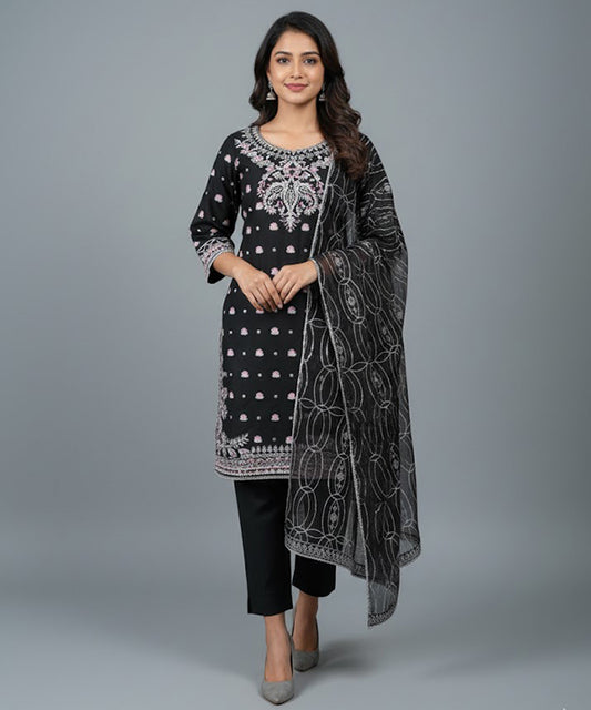 Women's EMBROIDERED SUIT - Black