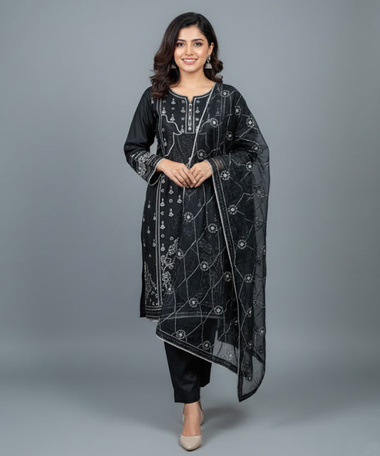 Women's EMBROIDERED SUIT - Black