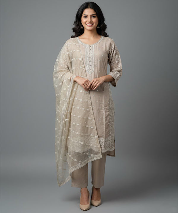 Women's EMBROIDERED SUIT - Grey
