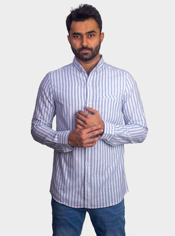 Striped Casual Shirt - Shc-1444 L-Blue Stripes