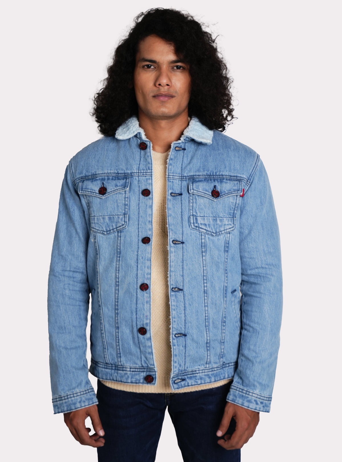 Denim Jacket Fur Collar Ice-Blue  Jk-0246