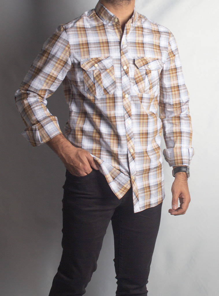 Men's Casual Shirt SHC-1484 BROWN CHK