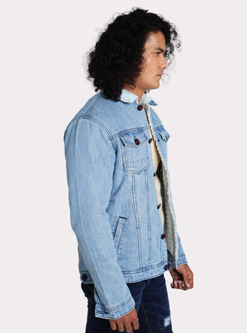 Denim Jacket Fur Collar Ice-Blue  Jk-0246