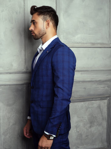 Formal Checkered Suit Gst-0053 Blue Chk