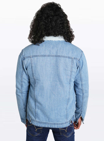 Denim Jacket Fur Collar Ice-Blue  Jk-0246